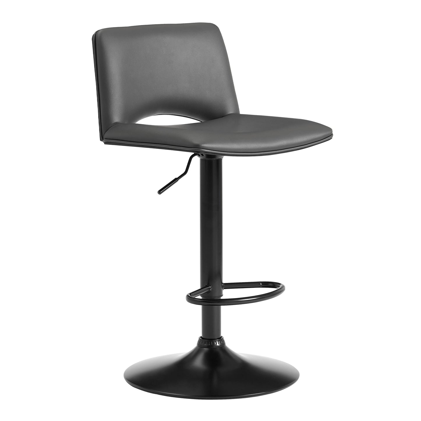 Thierry Adjustable Swivel Faux Leather Bar Stool with Walnut Back and Chrome or Black Metal
