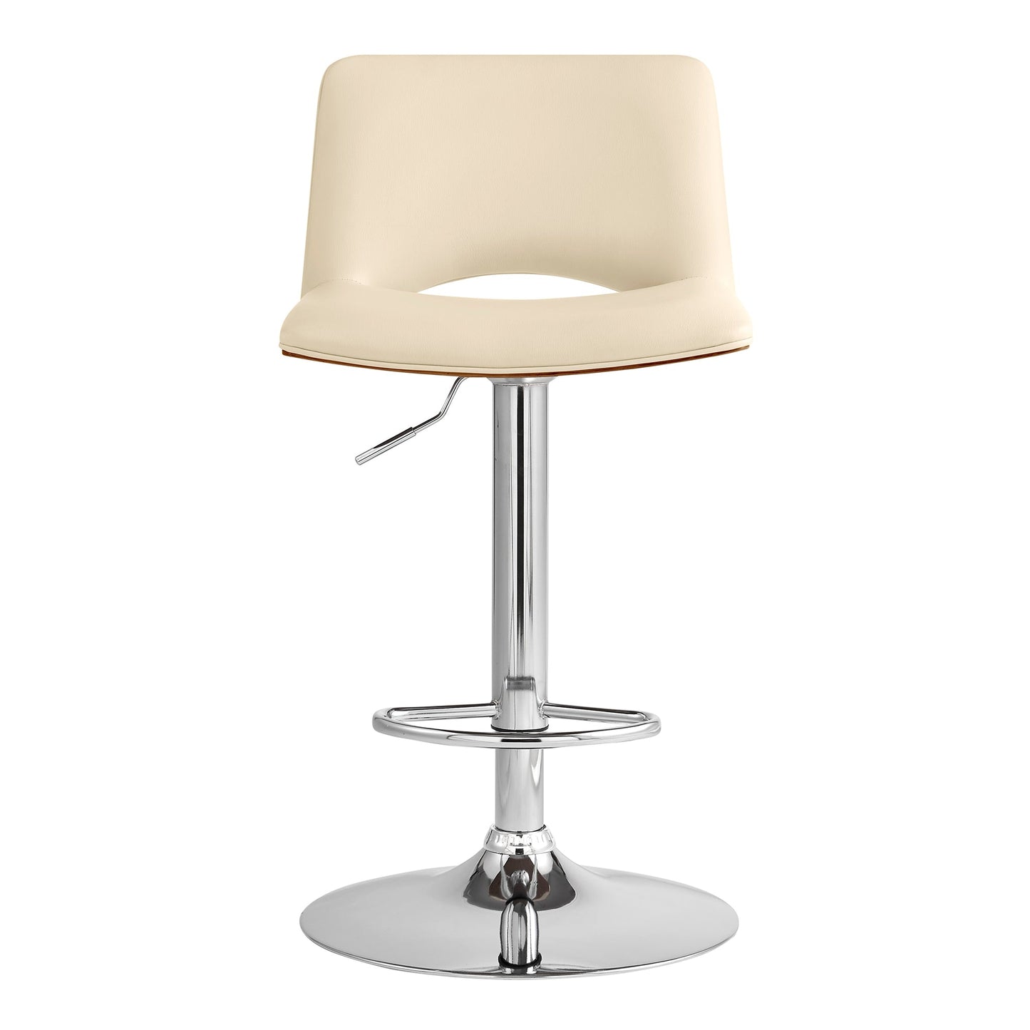 Thierry Adjustable Swivel Faux Leather Bar Stool with Walnut Back and Chrome or Black Metal