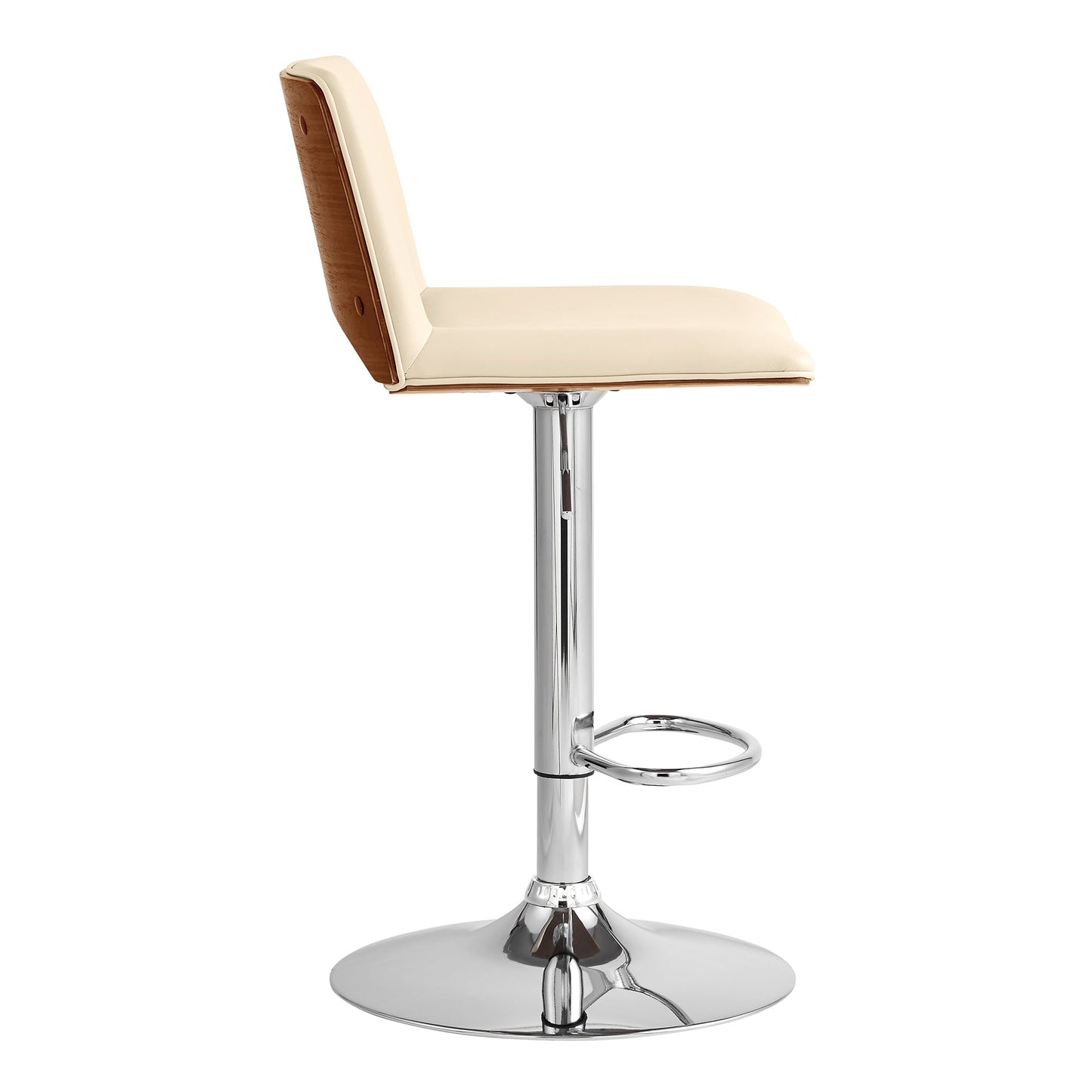 Thierry Adjustable Swivel Faux Leather Bar Stool with Walnut Back and Chrome or Black Metal