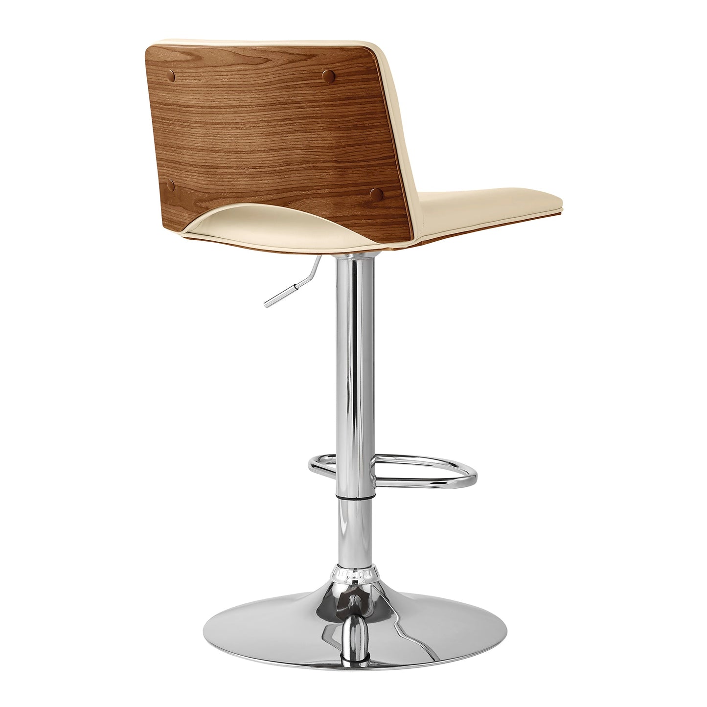 Thierry Adjustable Swivel Faux Leather Bar Stool with Walnut Back and Chrome or Black Metal
