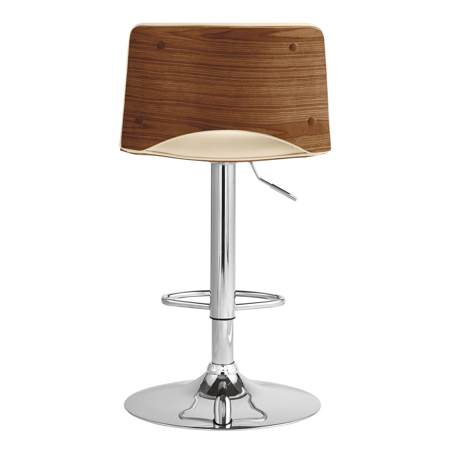 Thierry Adjustable Swivel Faux Leather Bar Stool with Walnut Back and Chrome or Black Metal