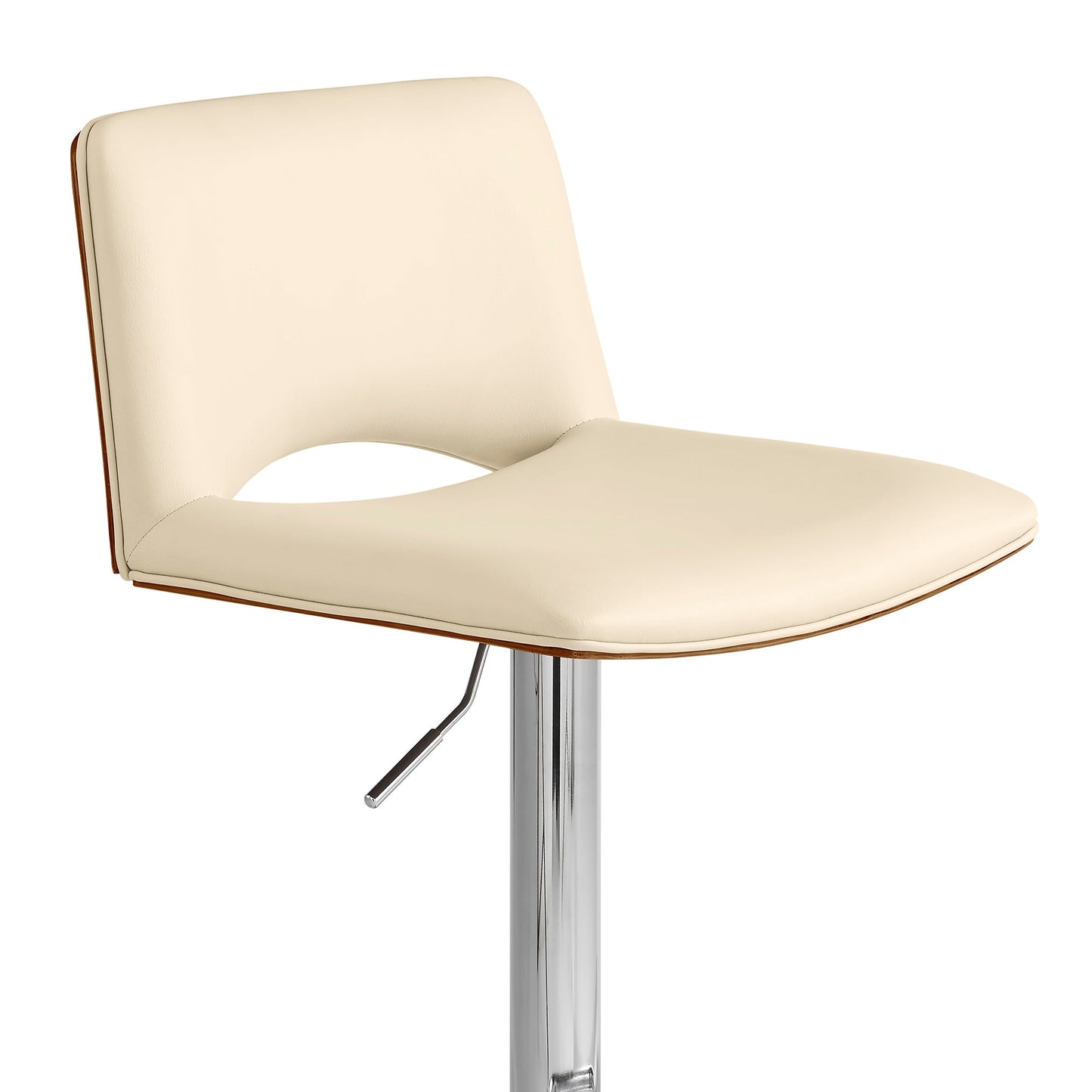 Thierry Adjustable Swivel Faux Leather Bar Stool with Walnut Back and Chrome or Black Metal