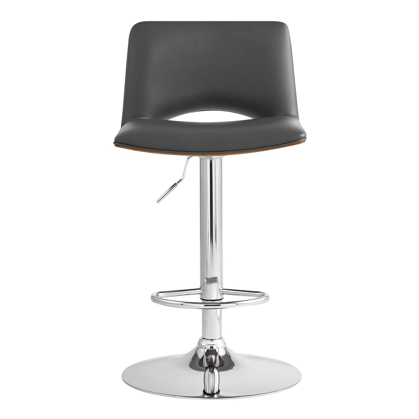 Thierry Adjustable Swivel Faux Leather Bar Stool with Walnut Back and Chrome or Black Metal