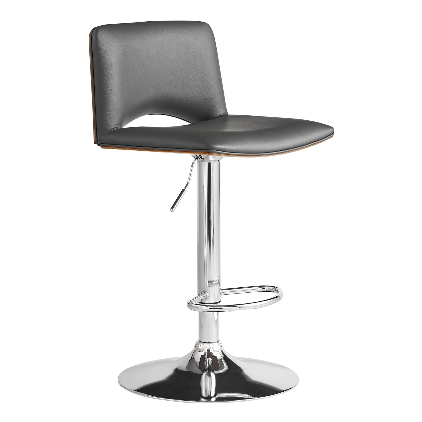 Thierry Adjustable Swivel Faux Leather Bar Stool with Walnut Back and Chrome or Black Metal