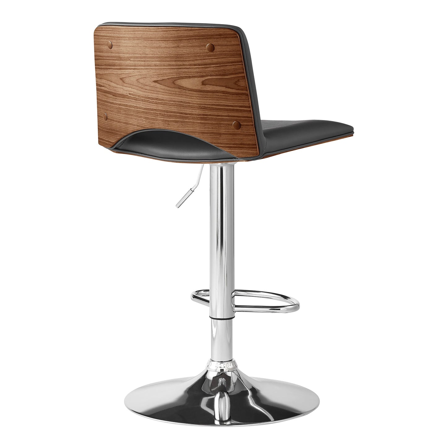 Thierry Adjustable Swivel Faux Leather Bar Stool with Walnut Back and Chrome or Black Metal