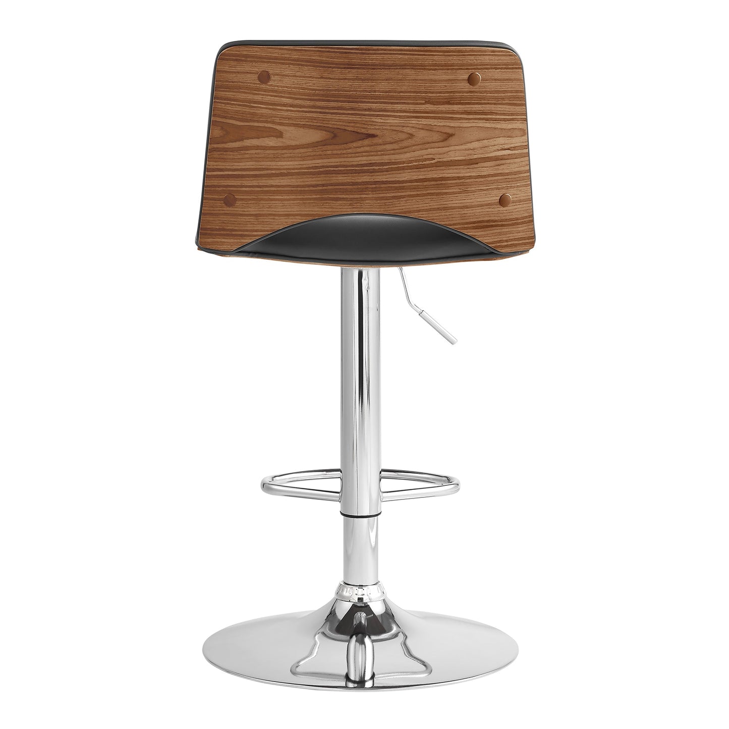 Thierry Adjustable Swivel Faux Leather Bar Stool with Walnut Back and Chrome or Black Metal