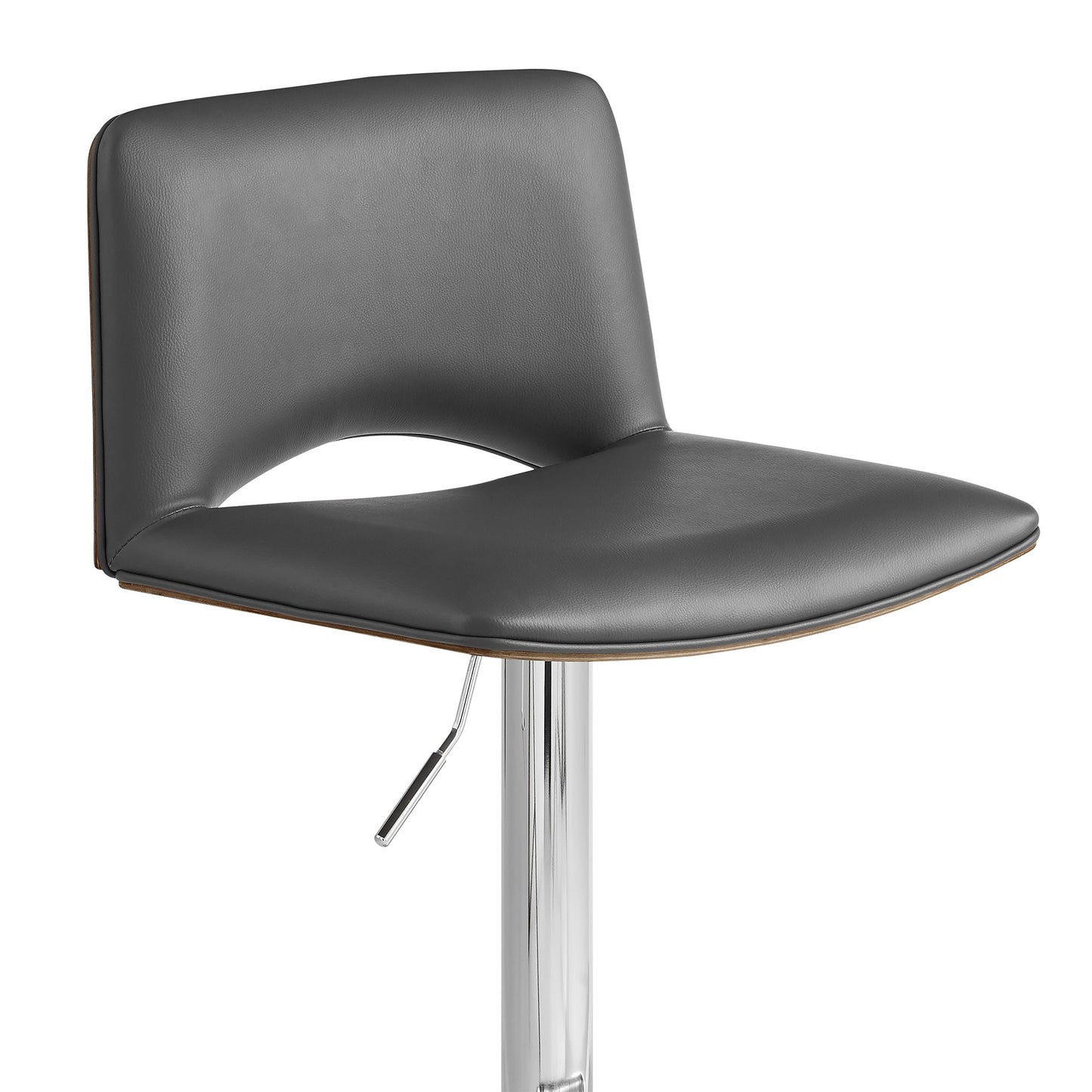 Thierry Adjustable Swivel Faux Leather Bar Stool with Walnut Back and Chrome or Black Metal