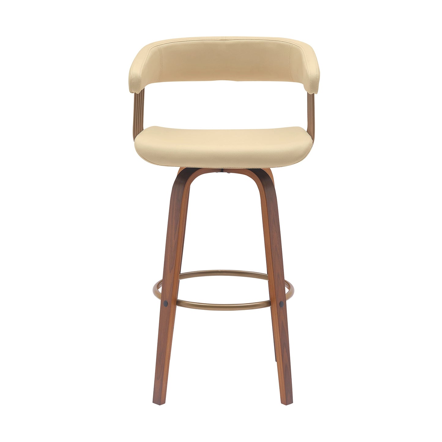 Topanga 30.5" Swivel Wood Bar Stool with Faux Leather and Golden Bronze Metal