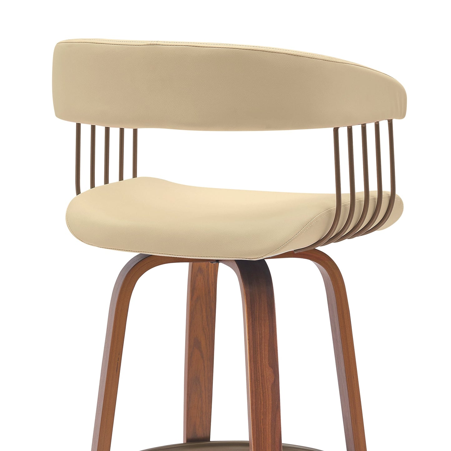 Topanga 30.5" Swivel Wood Bar Stool with Faux Leather and Golden Bronze Metal