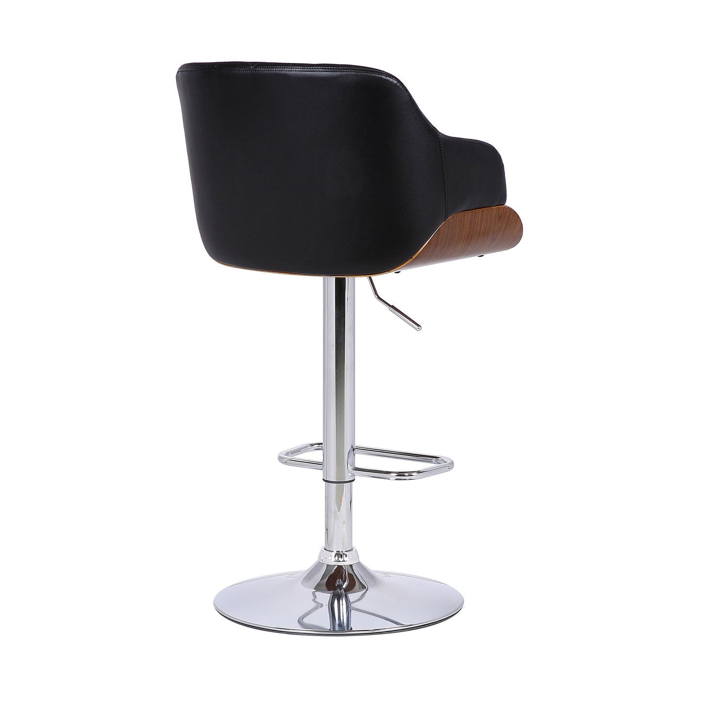 Toby Faux Leather Adjustable Height Swivel Bar Stool with Wood and Chrome