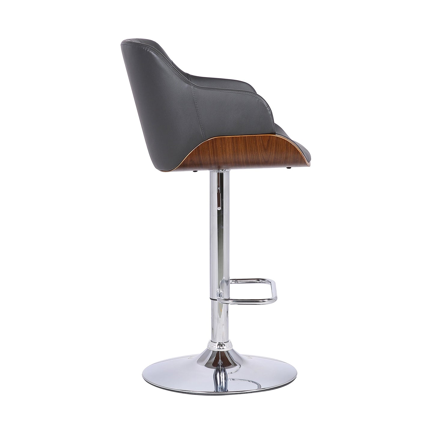 Toby Faux Leather Adjustable Height Swivel Bar Stool with Wood and Chrome
