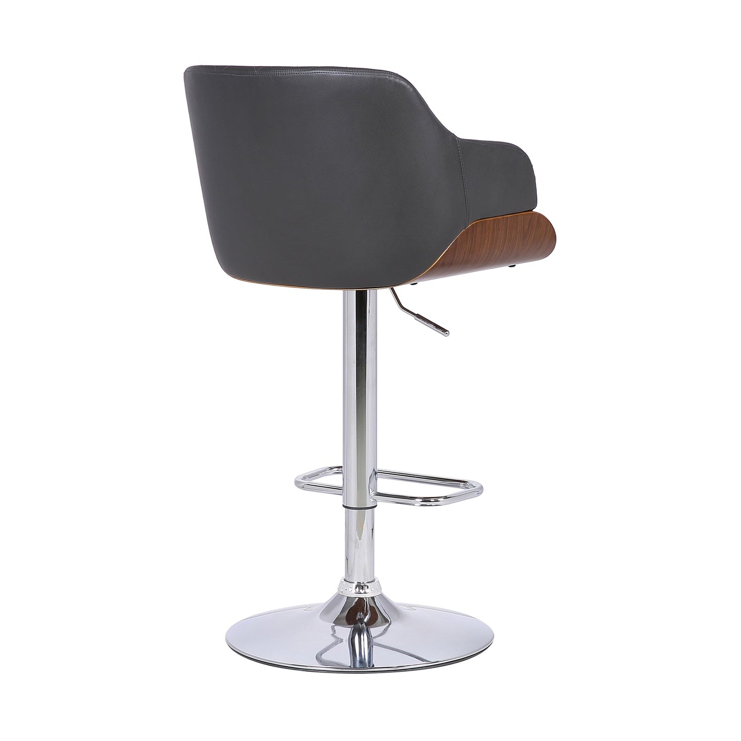 Toby Faux Leather Adjustable Height Swivel Bar Stool with Wood and Chrome