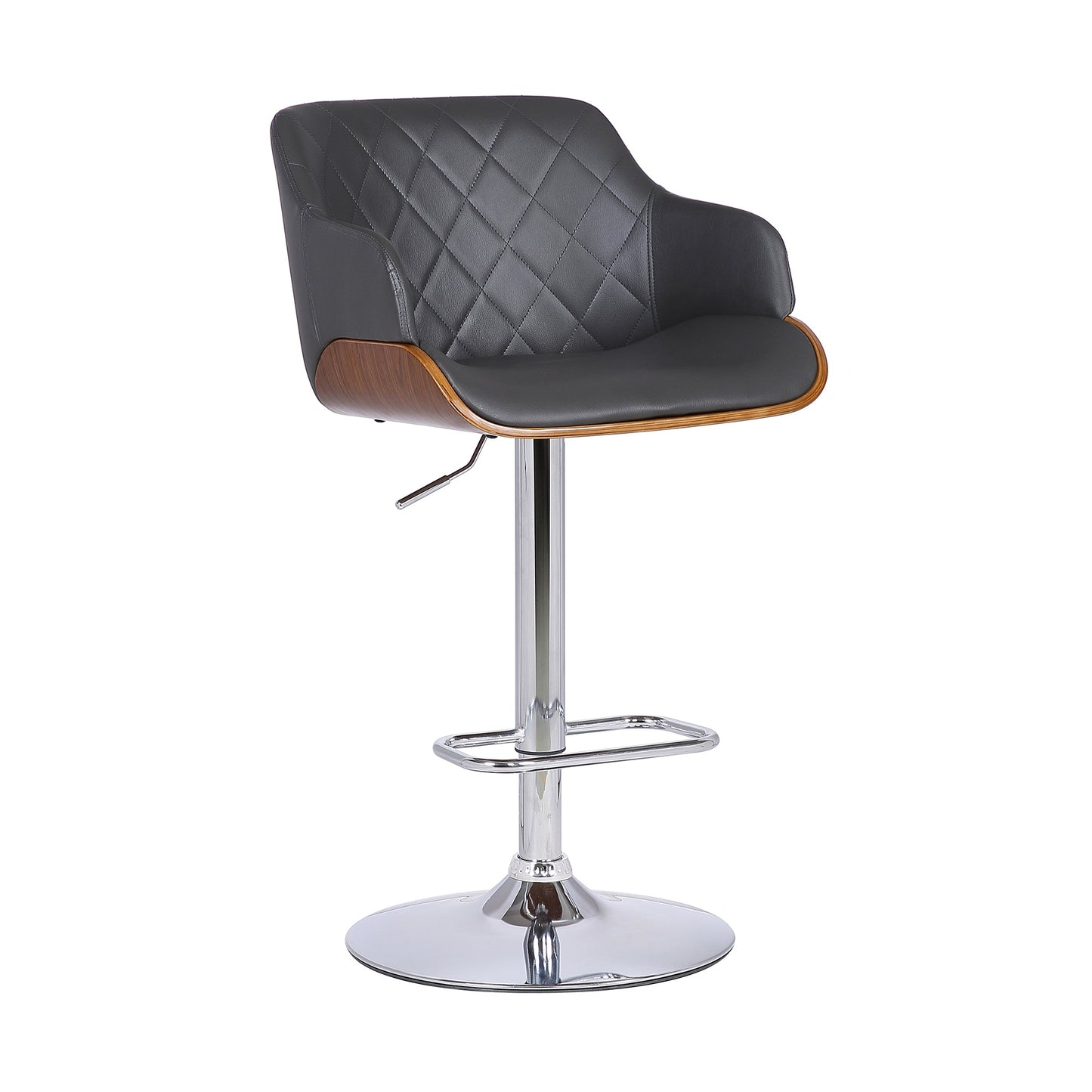 Toby Faux Leather Adjustable Height Swivel Bar Stool with Wood and Chrome