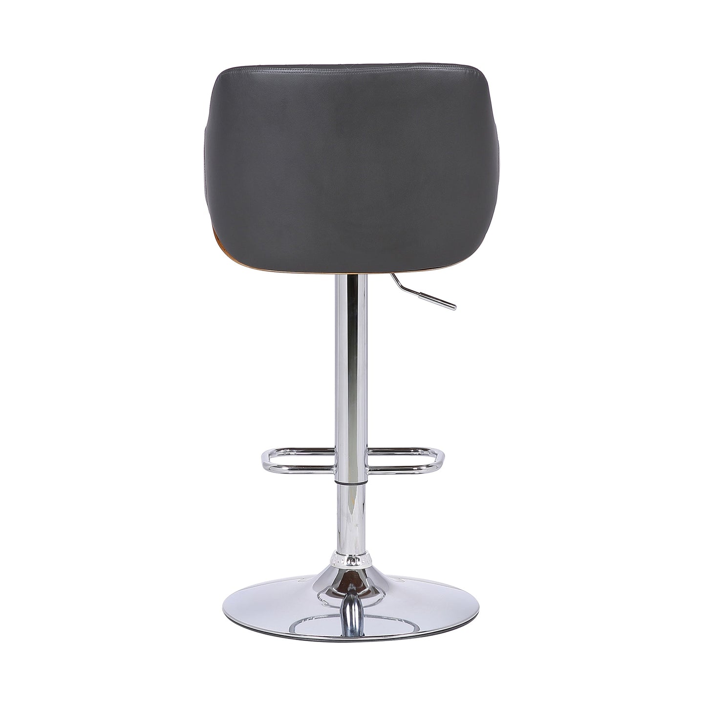 Toby Faux Leather Adjustable Height Swivel Bar Stool with Wood and Chrome