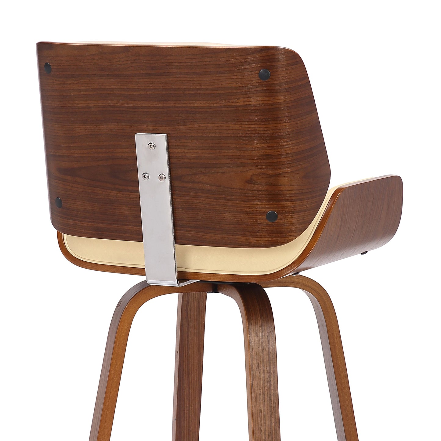 Tyler 30" Bar Height Swivel Cream Faux Leather and Walnut Wood Bar Stool