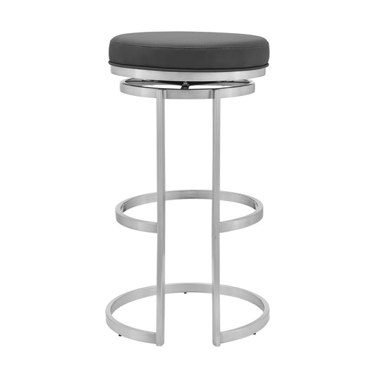 Vander Faux Leather and Brushed Stainless Steel Swivel Bar Stool