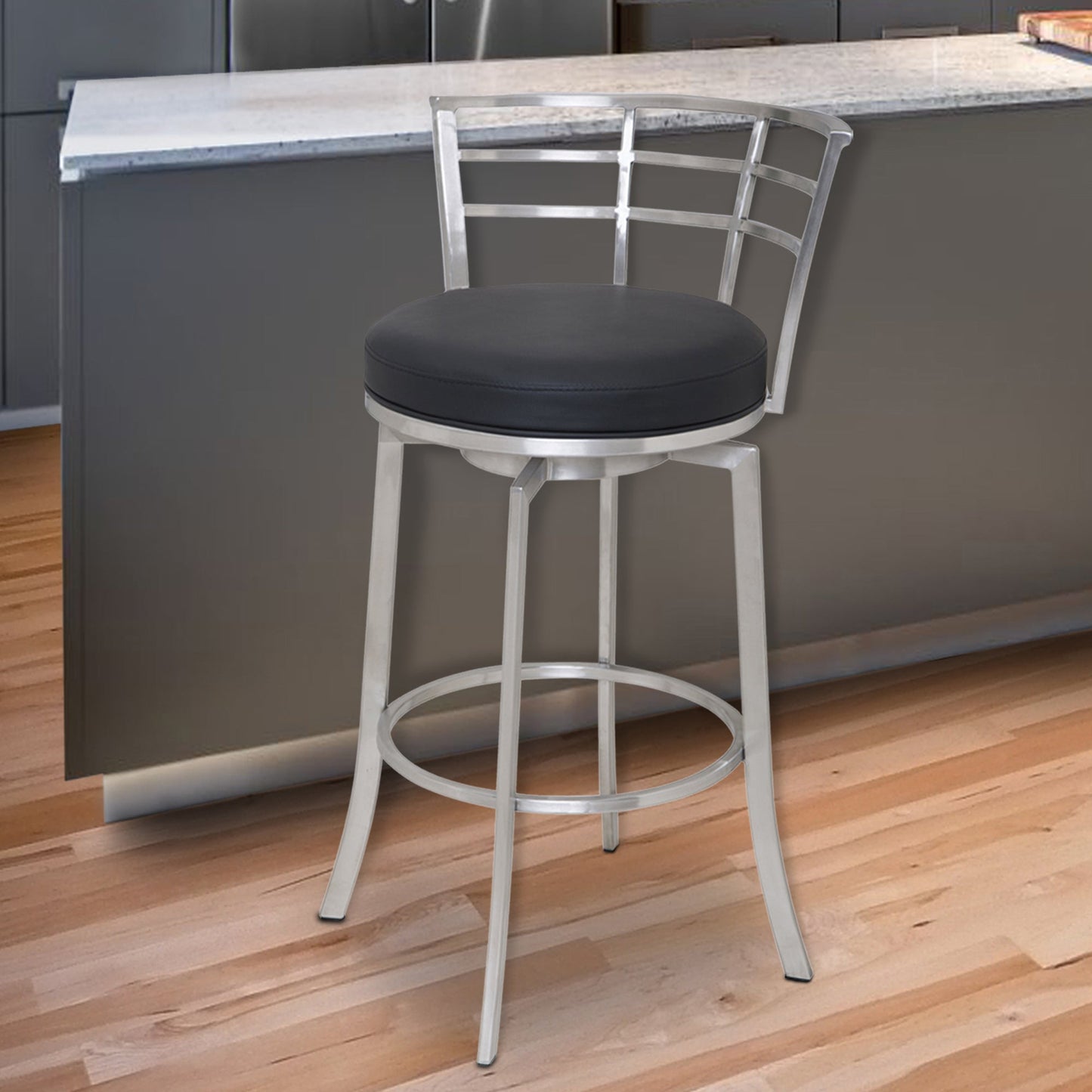 Viper Swivel Faux Leather and Brushed Stainless Steel Bar Stool