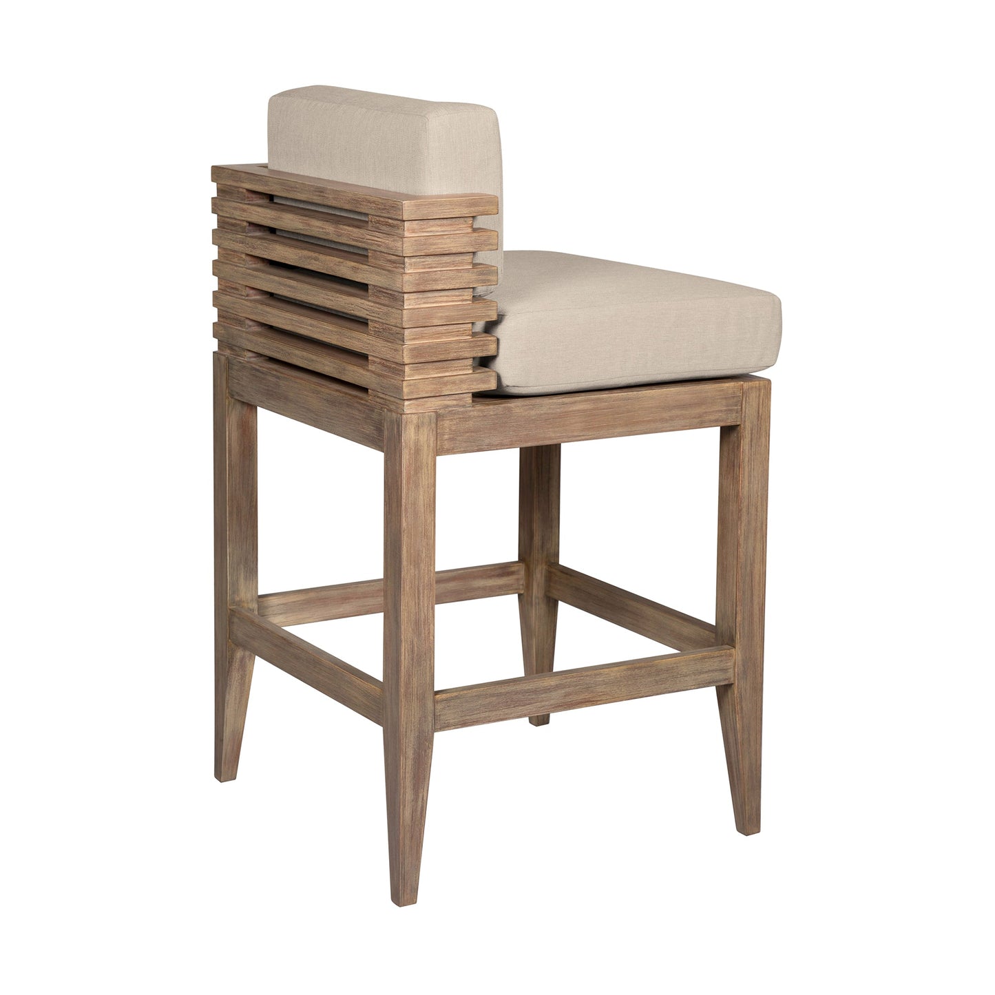 Vivid Outdoor Patio Bar and Counter Stool in Eucalyptus Wood with Olefin Cushions