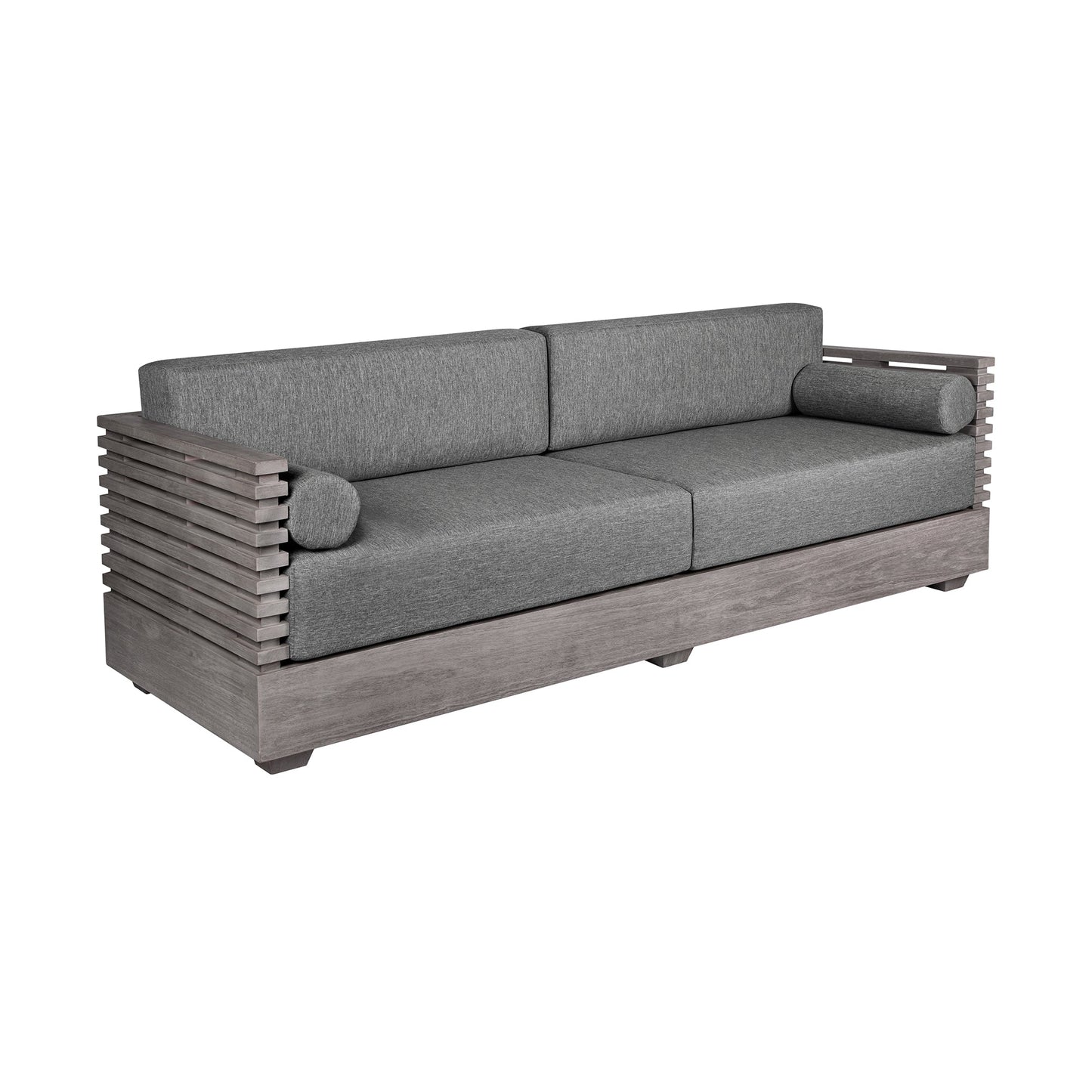 Vivid Outdoor Patio Sofa in Gray Eucalyptus Wood with Gray Olefin Cushions