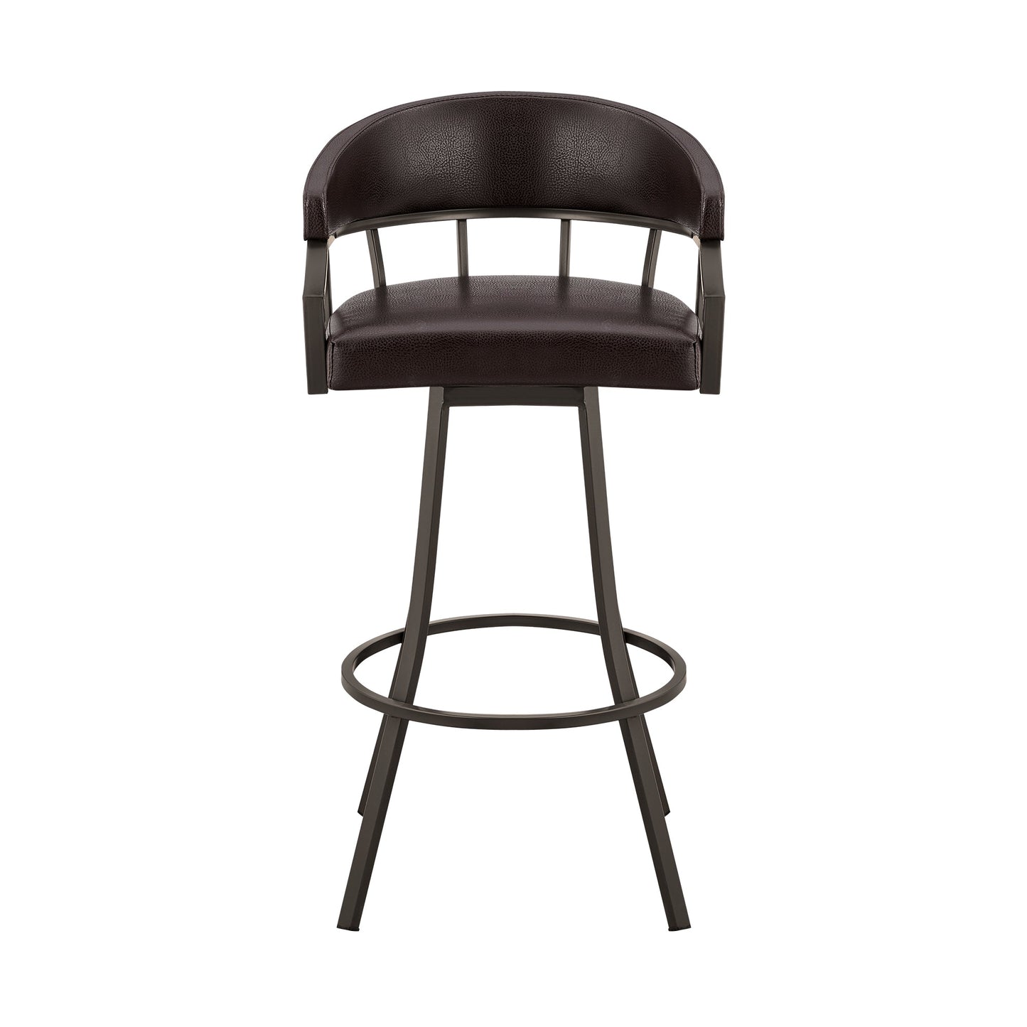 Valerie 26" Swivel Brown Faux Leather and Java Brown Metal Bar Stool