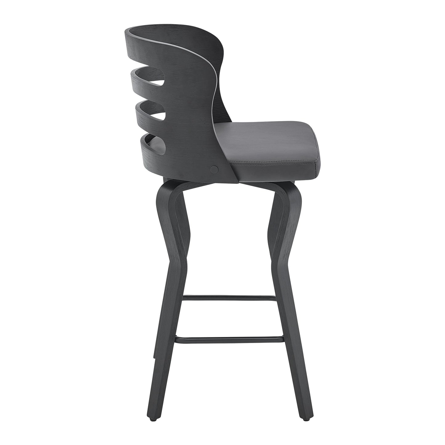 Verne Swivel Gray Faux Leather Bar Stool with Wood Base