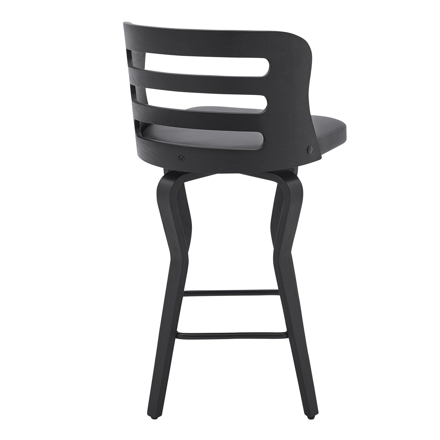 Verne Swivel Gray Faux Leather Bar Stool with Wood Base