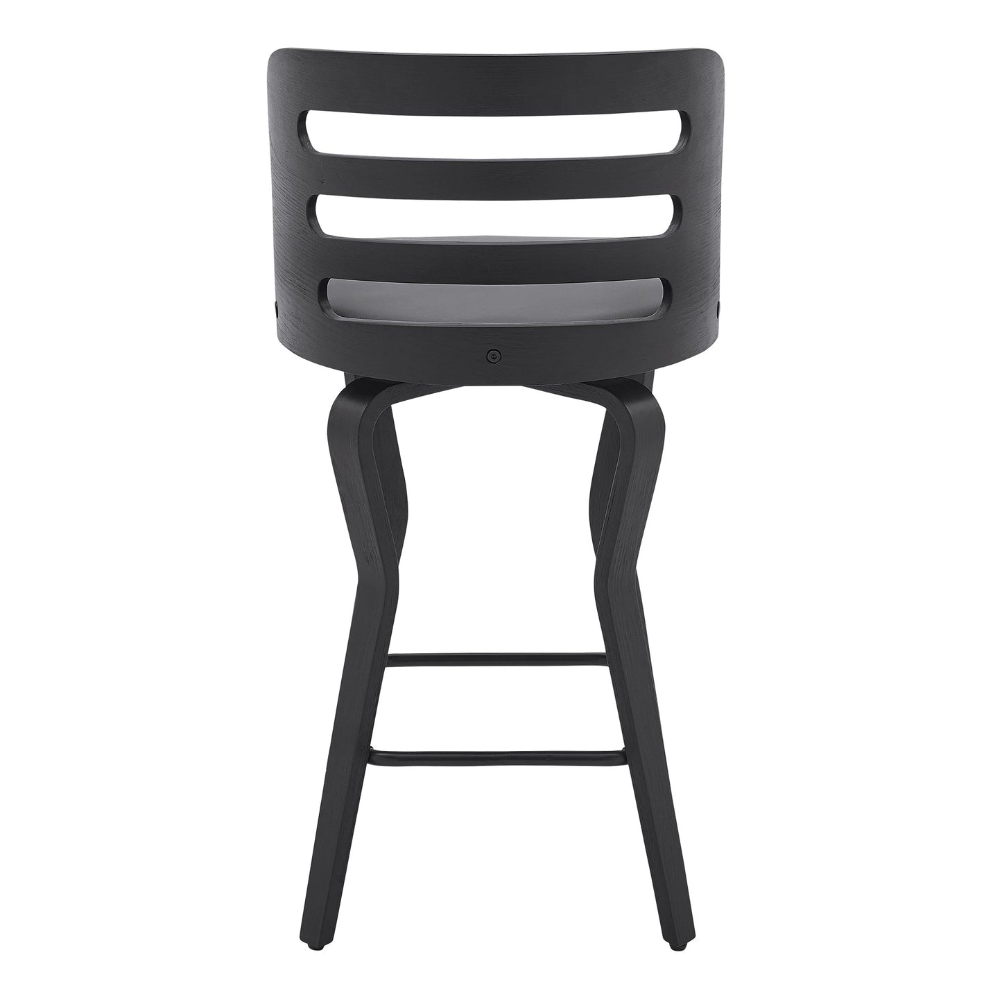Verne Swivel Gray Faux Leather Bar Stool with Wood Base