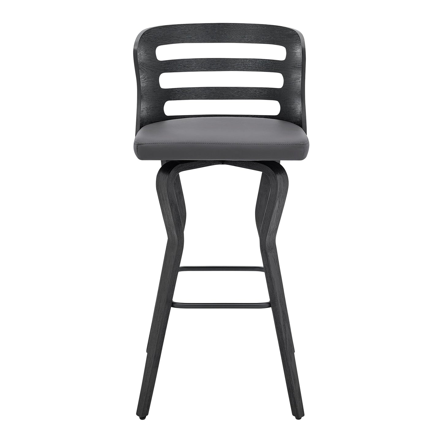 Verne Swivel Gray Faux Leather Bar Stool with Wood Base