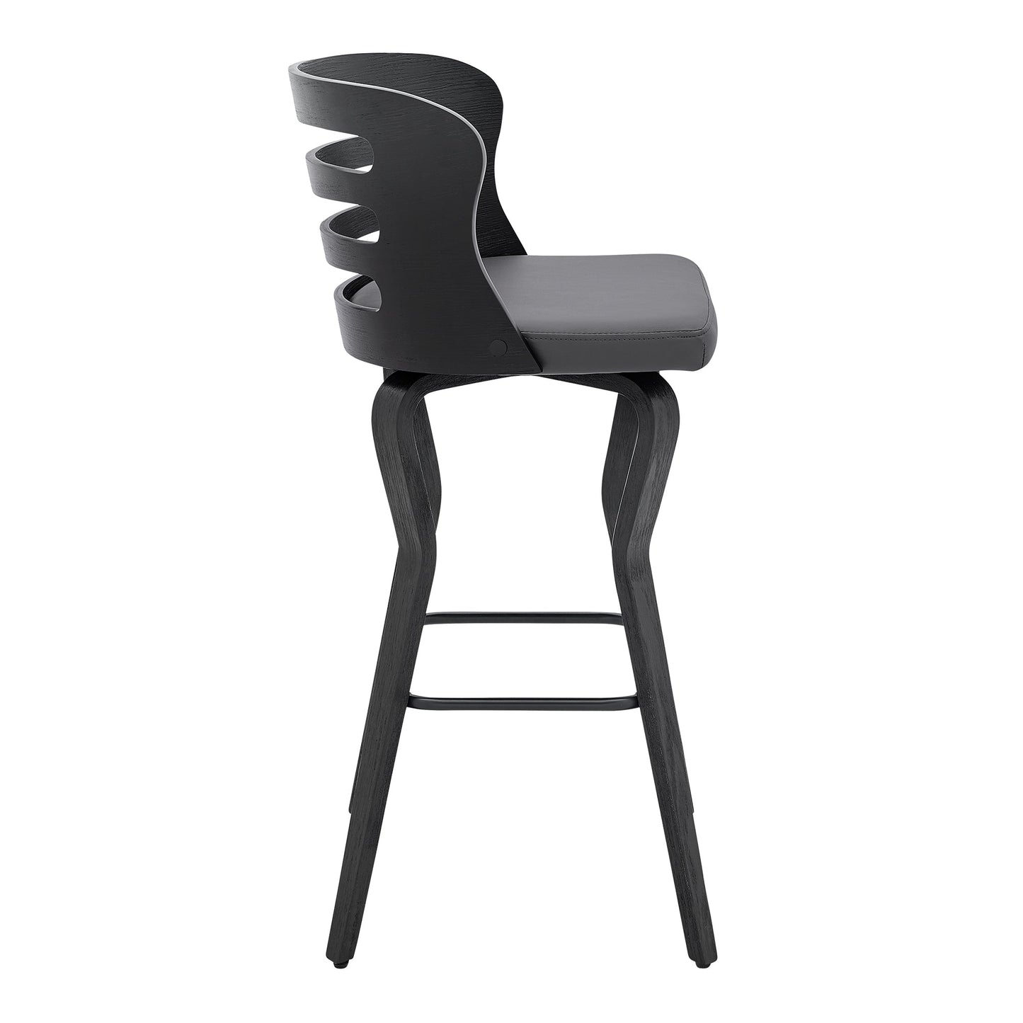 Verne Swivel Gray Faux Leather Bar Stool with Wood Base