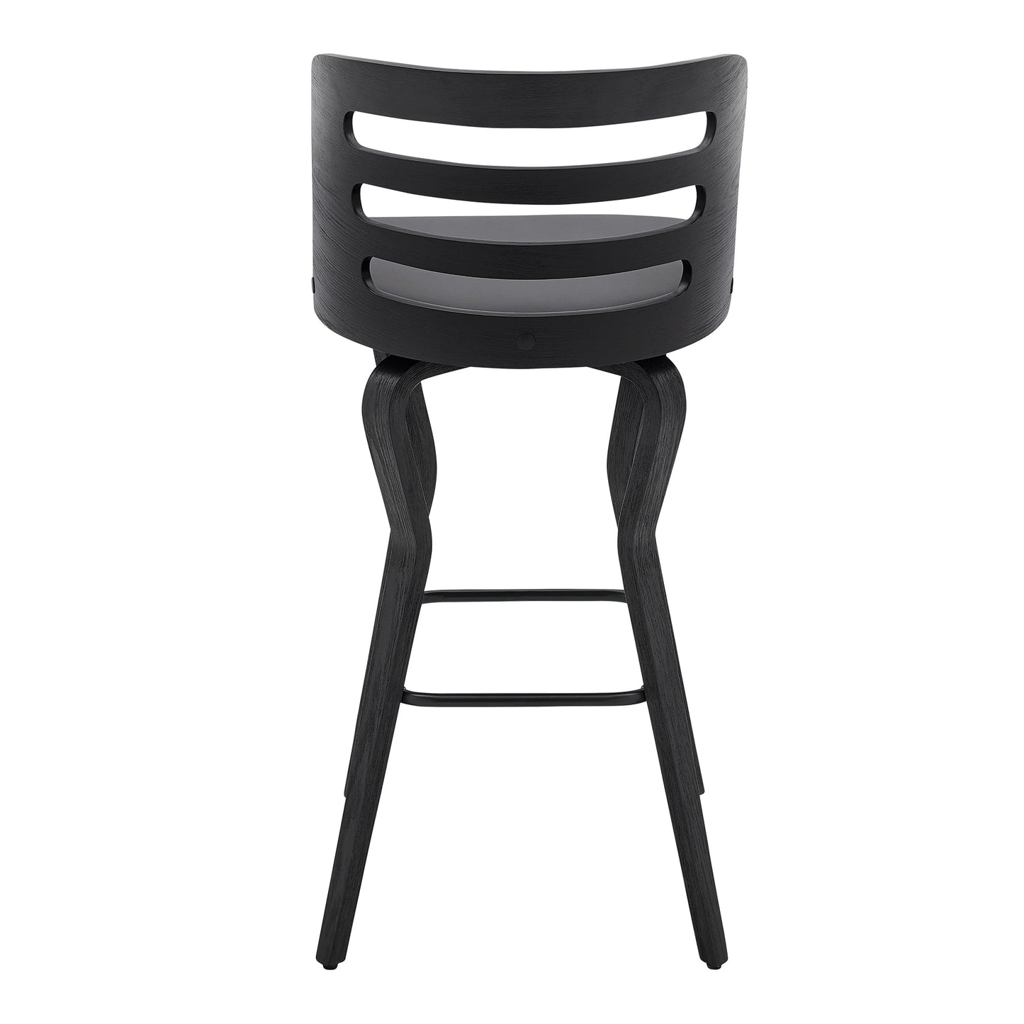 Verne Swivel Gray Faux Leather Bar Stool with Wood Base