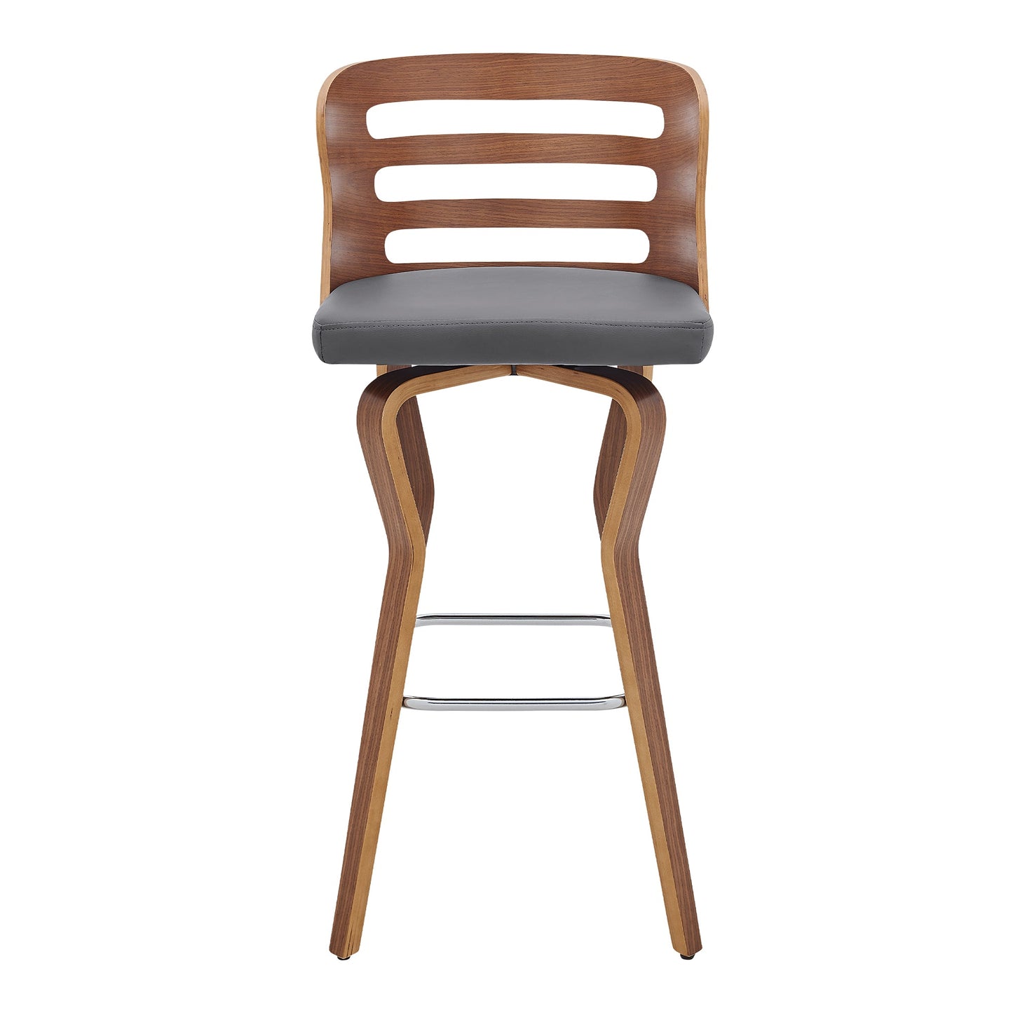 Verne Swivel Gray Faux Leather Bar Stool with Wood Base