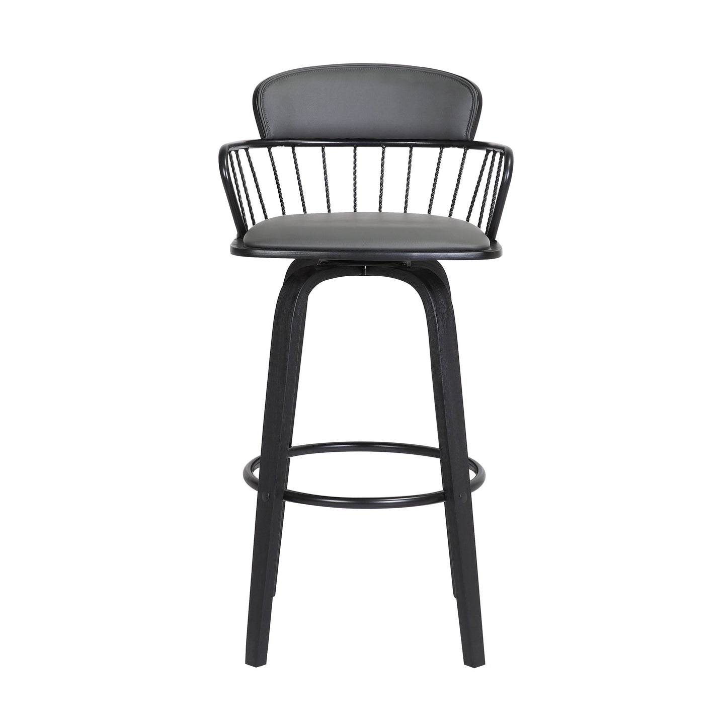 Willow 30" Swivel Wood Bar Stool with Faux Leather and Metal