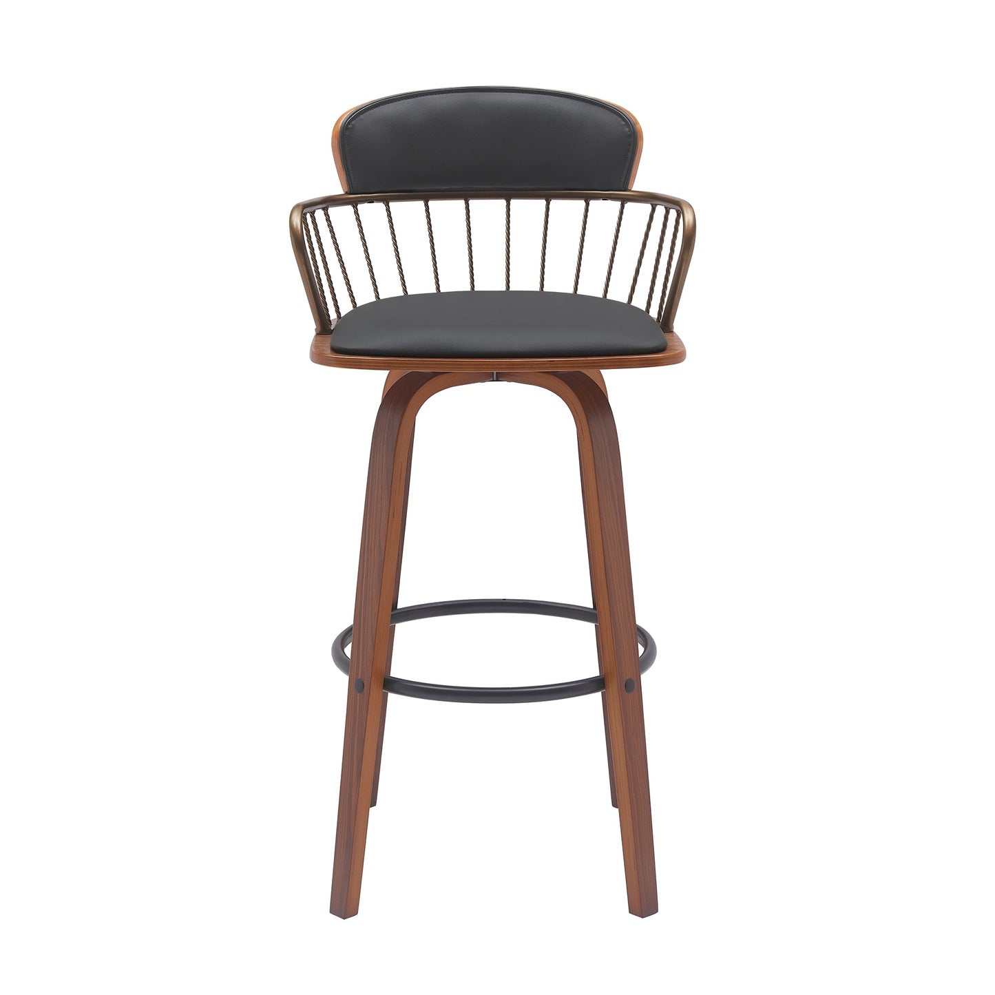 Willow 30" Swivel Wood Bar Stool with Faux Leather and Metal