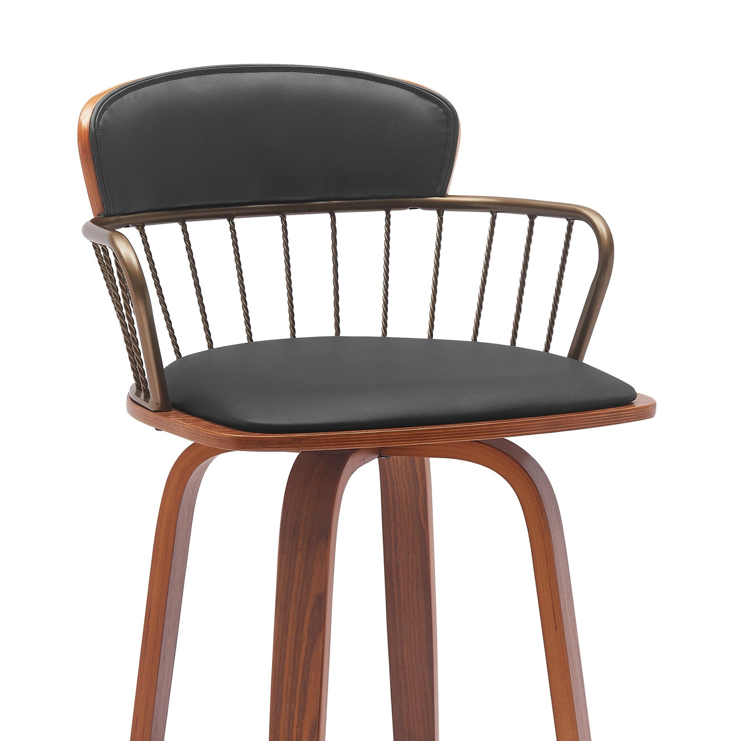 Willow 30" Swivel Wood Bar Stool with Faux Leather and Metal