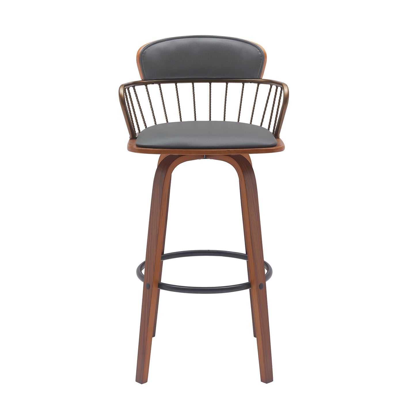 Willow 30" Swivel Wood Bar Stool with Faux Leather and Metal