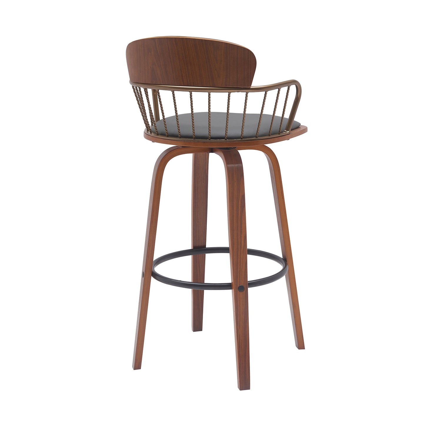 Willow 30" Swivel Wood Bar Stool with Faux Leather and Metal