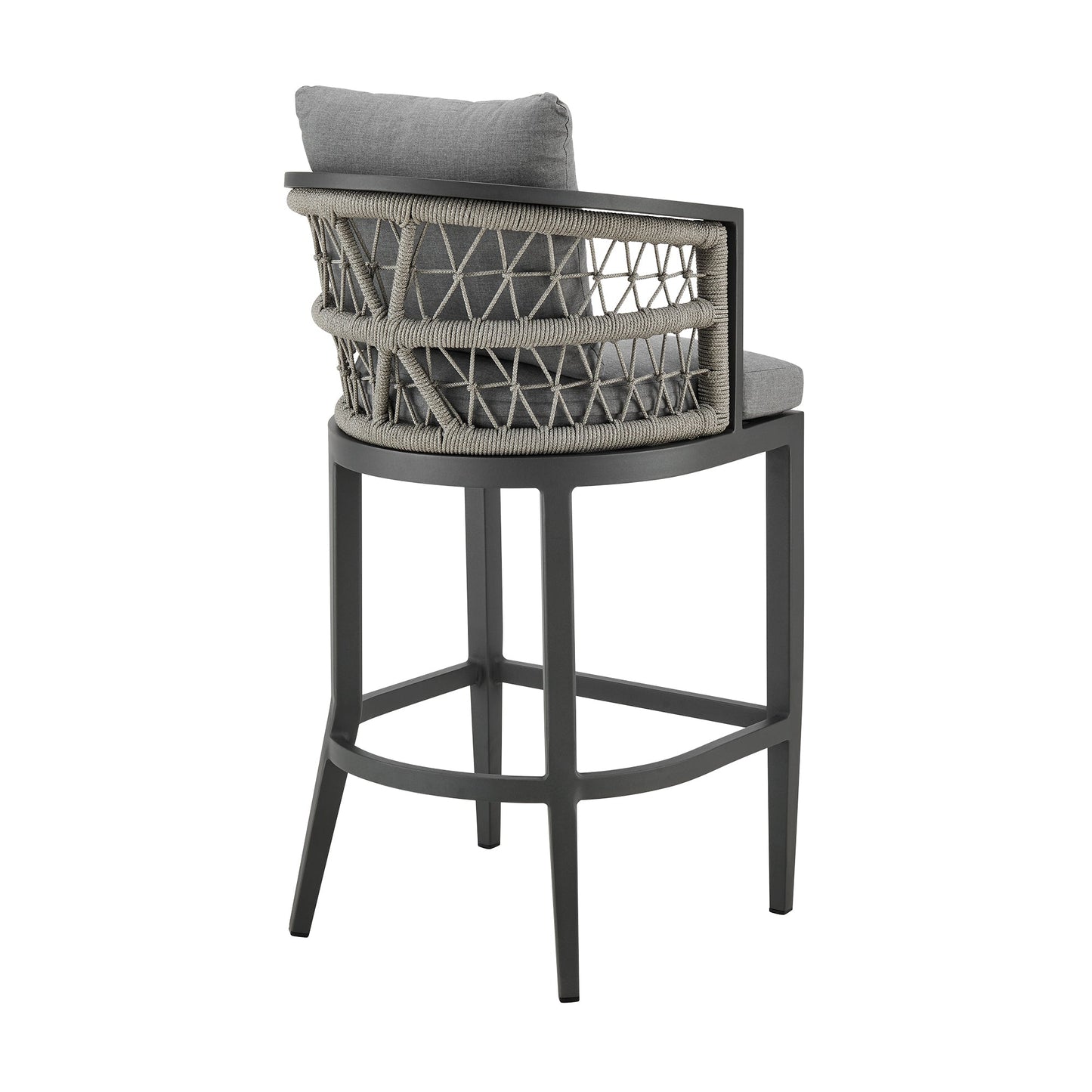 Zella Outdoor Patio Swivel and Counter Stool in Aluminum with Light Gray Rope and Cushions
