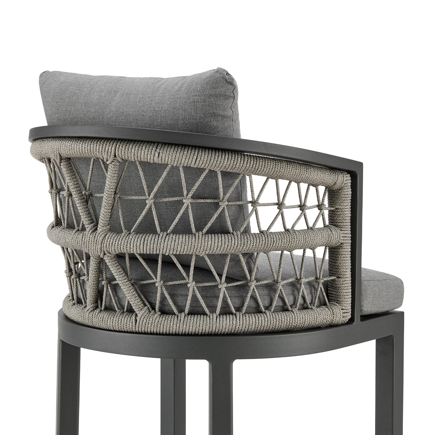 Zella Outdoor Patio Swivel and Counter Stool in Aluminum with Light Gray Rope and Cushions