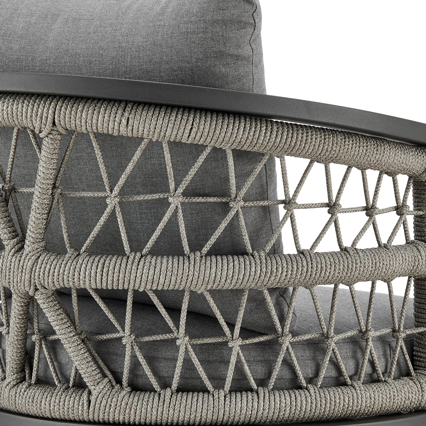 Zella Outdoor Patio Swivel and Counter Stool in Aluminum with Light Gray Rope and Cushions