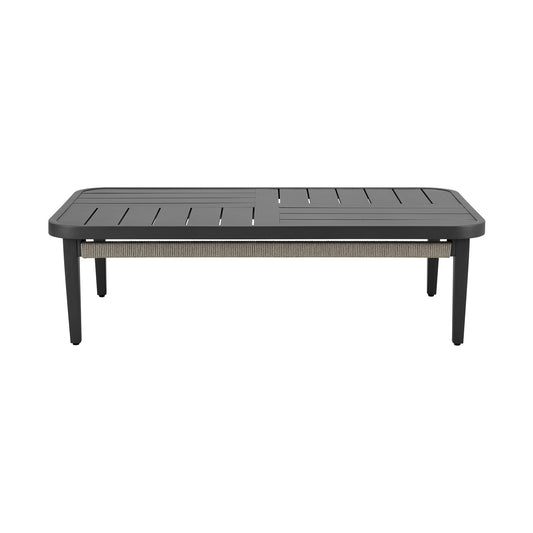 Zella Rectangular Coffee Table in Aluminum with Charcoal Finish and Light Gray Rope