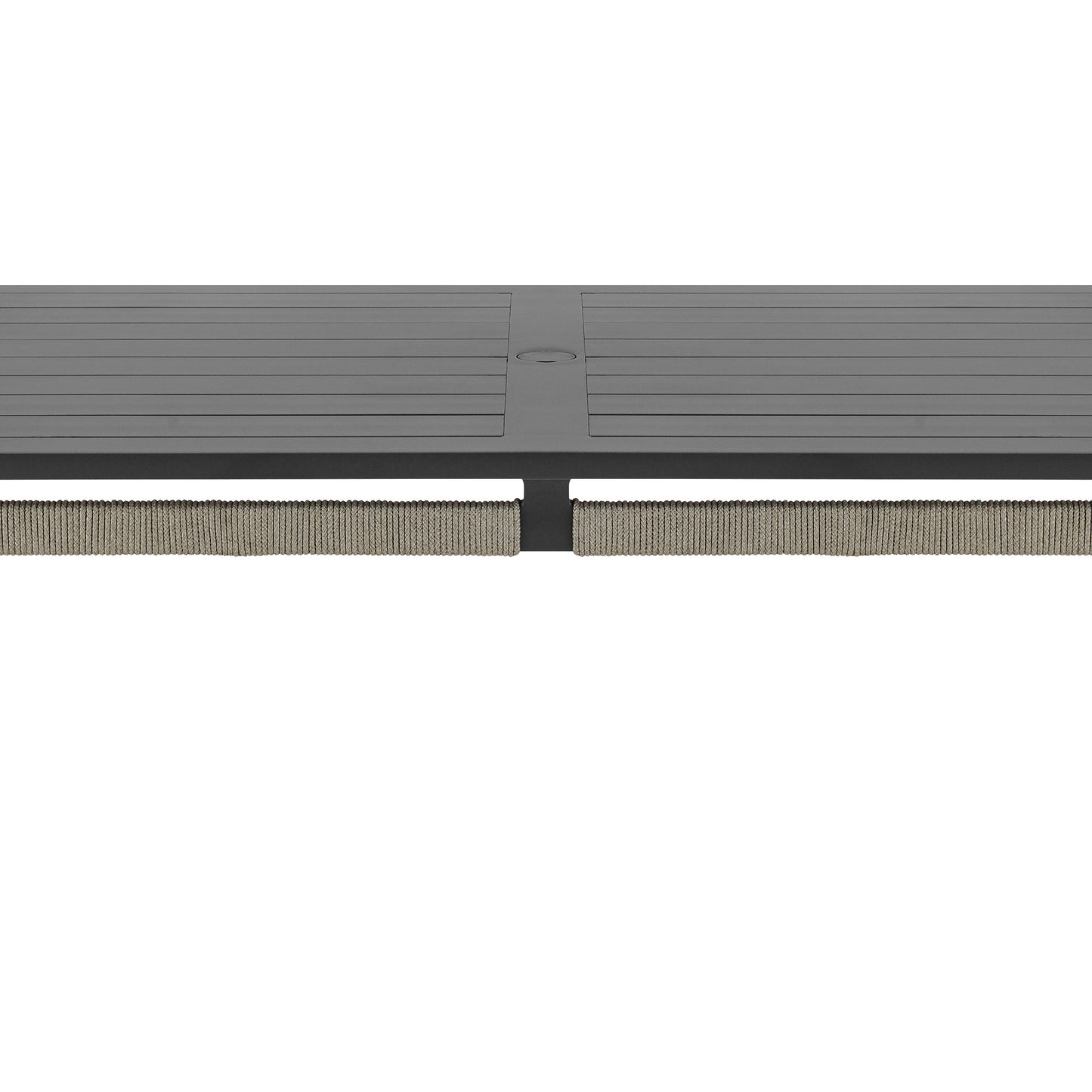 Zella Rectangular Dining Table in Aluminum with Charcoal Finish and Light Gray Rope