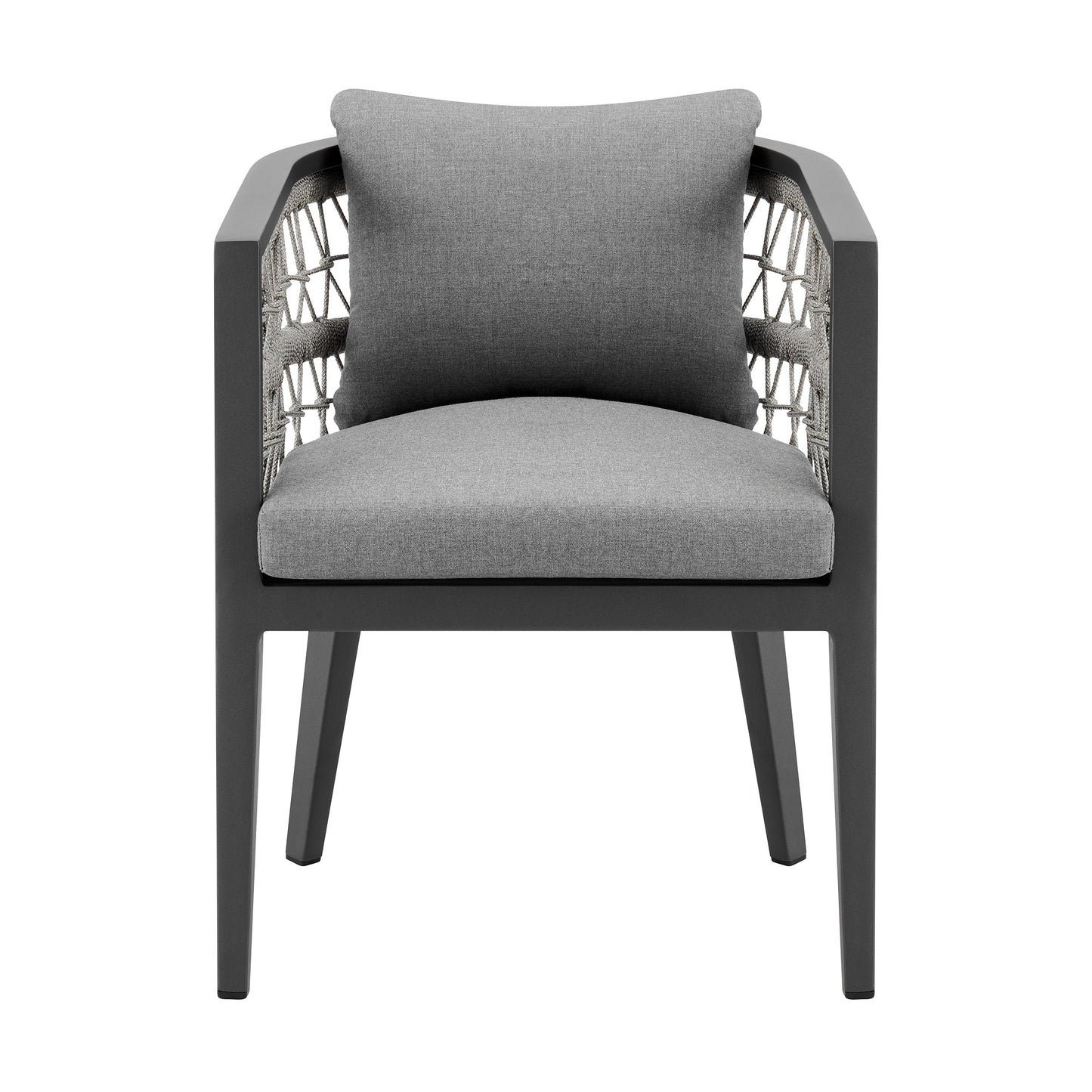 Zella Outdoor Patio Dining Chair in Aluminum with Light Gray Rope and Earl Gray Cushions - Set of 2