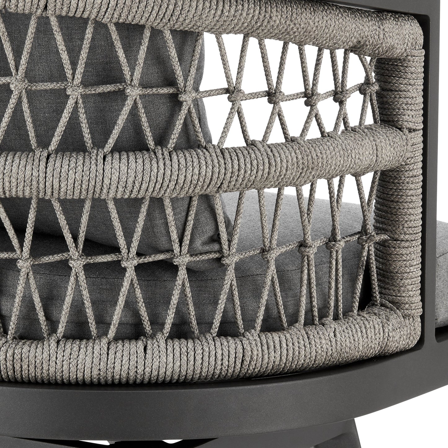 Zella Outdoor Patio Swivel and Counter Stool in Aluminum with Light Gray Rope and Cushions