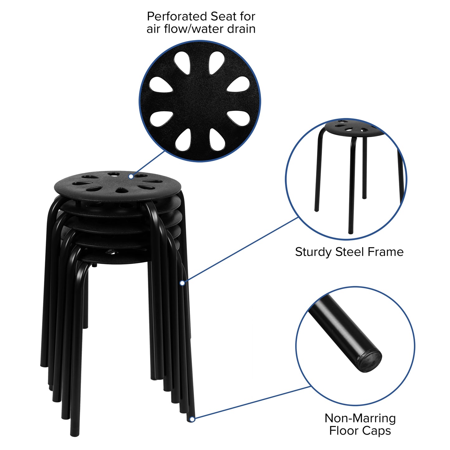 5PK Black 17.5"H Stack Stools LE-S1-BLACK-GG
