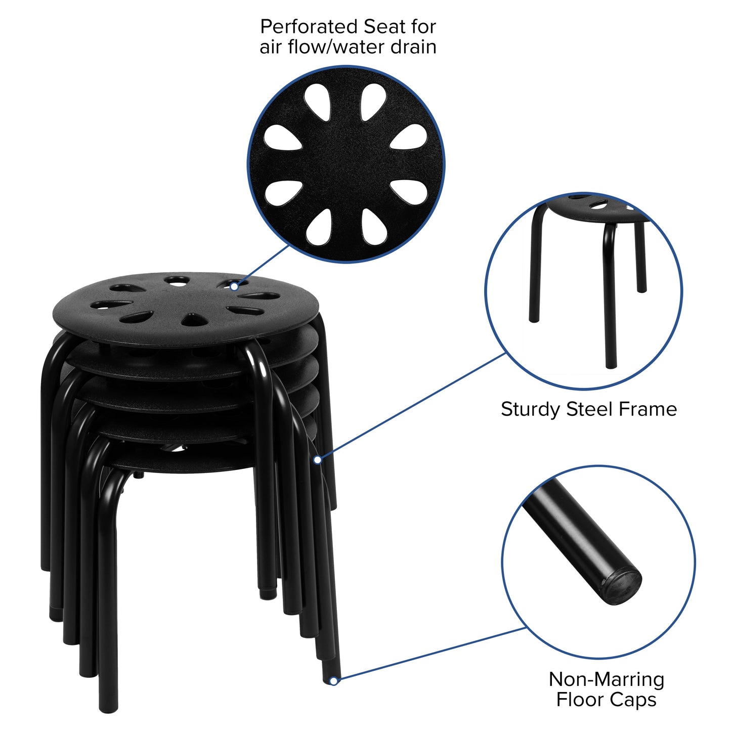 5PK Black 11.5"H Stack Stools LE-S2-BLACK-GG