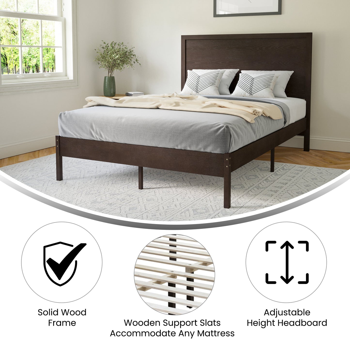 Wooden Platform Bed Collection - Full, King, Queen Sizes Available