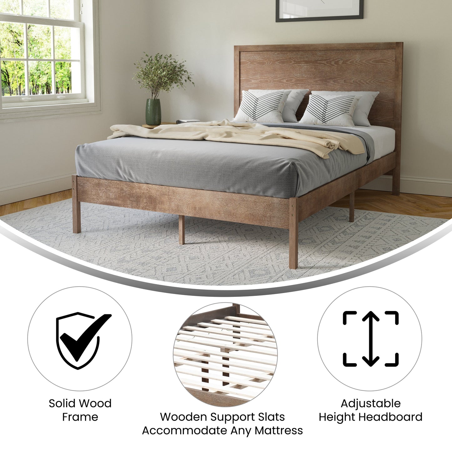 Wooden Platform Bed Collection - Full, King, Queen Sizes Available