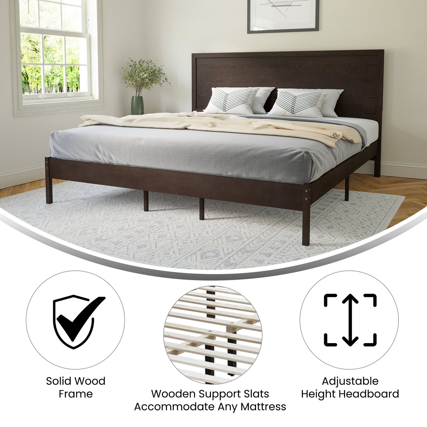Wooden Platform Bed Collection - Full, King, Queen Sizes Available