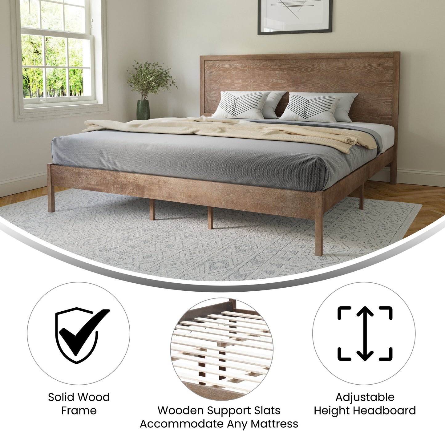 Wooden Platform Bed Collection - Full, King, Queen Sizes Available