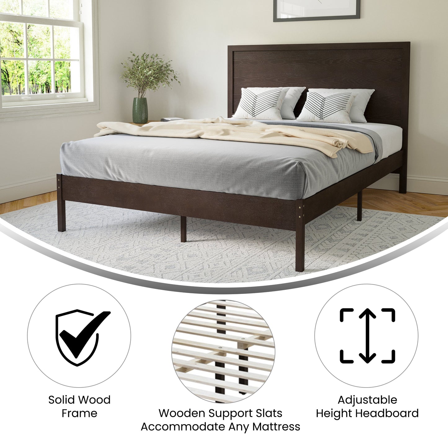 Wooden Platform Bed Collection - Full, King, Queen Sizes Available